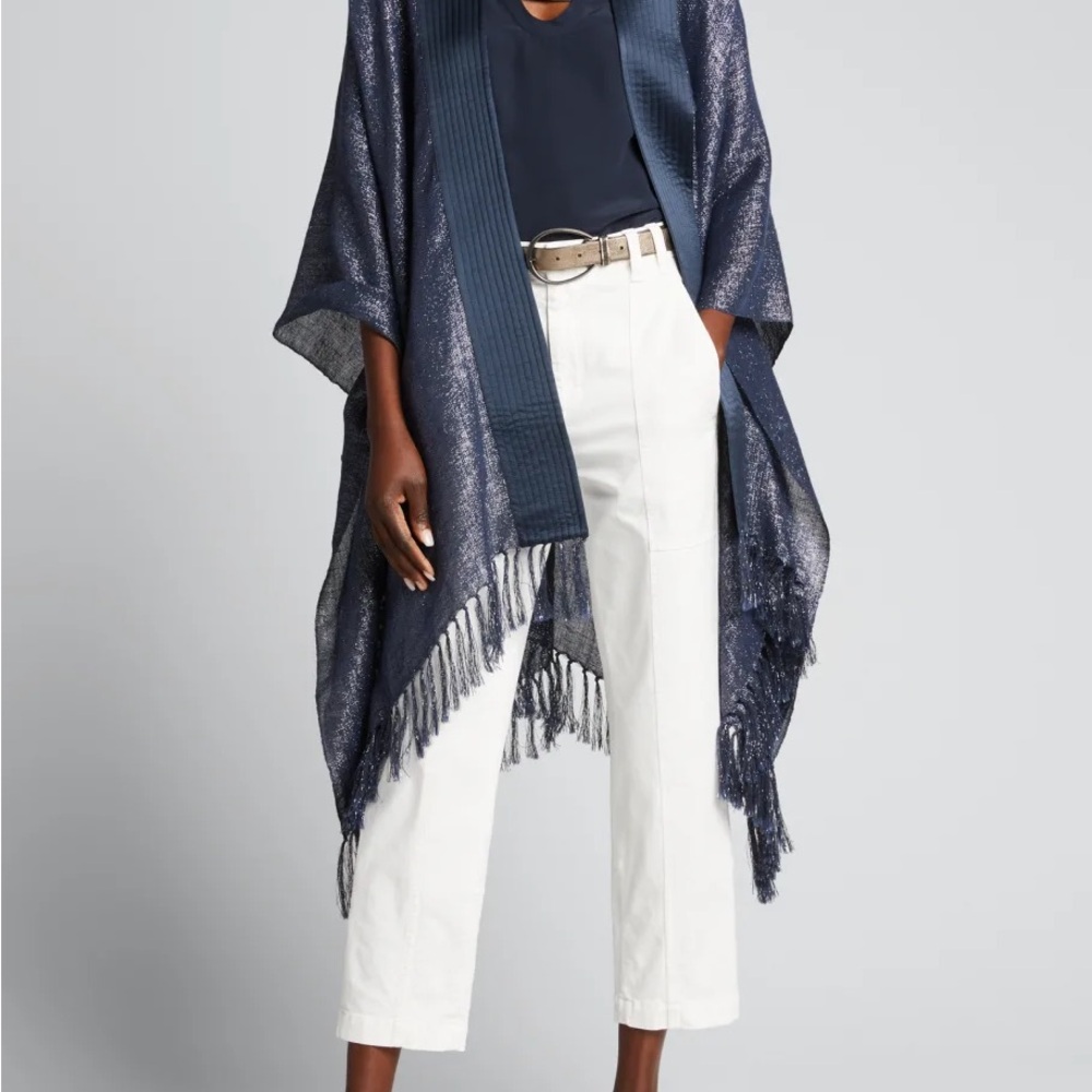 Brunello Cucinelli Metallic Open-Front Fringe-Trim Kimono